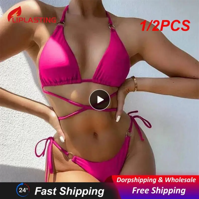 

1/2PCS Bandage Bikini Set Ring Swimsuit Women Low Waist Swimwear Female Biquini Sexy Bathing Suit Knot Swim Suit Summer 2020