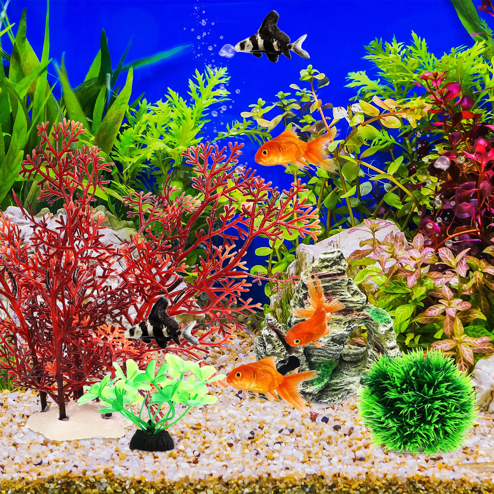 

7 pcs Aquarium Plants Rockery Decoration Fake Realistic Decorations Resin Cave Rock Betta Plants Fish Tank Artificial Plant