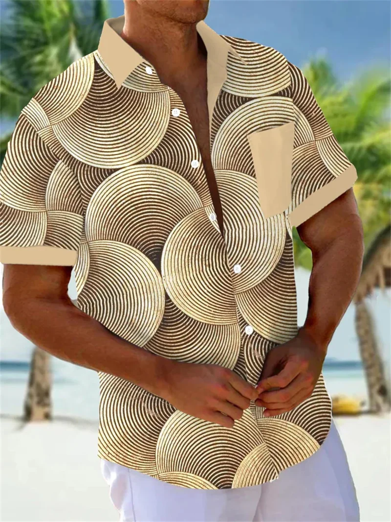 2025 Men's Geometric Stripe 3D Printed Shirt Hawaii Vacation Shirt Casual Party Outdoor Vacation Summer