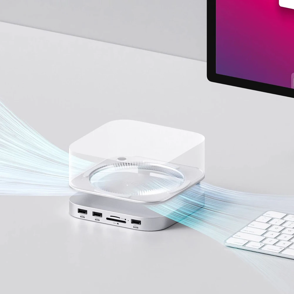 Концентратор USB C с корпусом SSD M.2 для подставки Mac Mini M4 или M4 Pro и HDMI-совместимого концентратора USB2.0 480 Мбит/с 4K60 Гц HDMI-совместимого