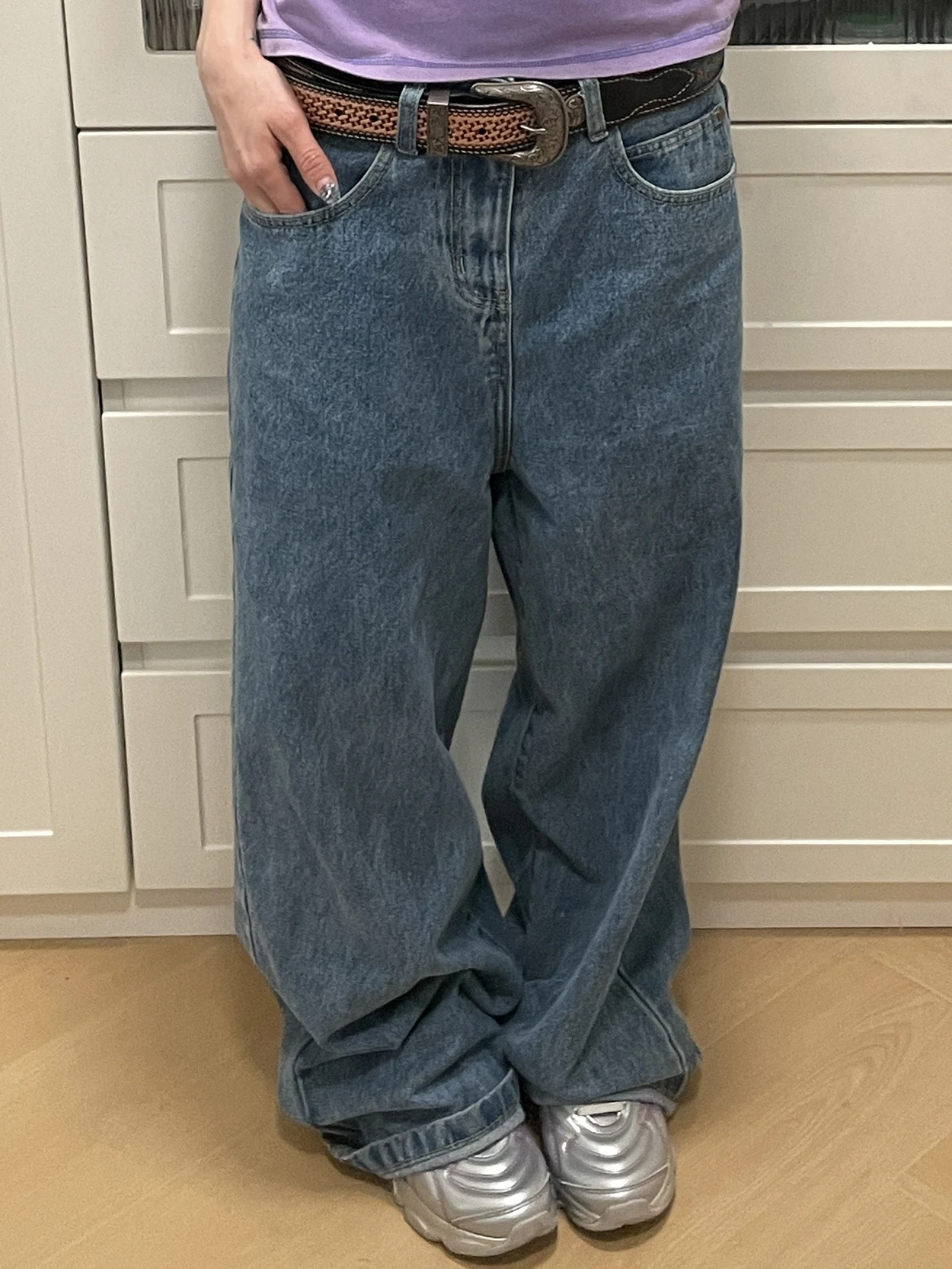 

MMBBT американские джинсы с синей талией и прямой вышивкой, женские повседневные широкие брюки, свободный крой, весна-осень, новое поступление