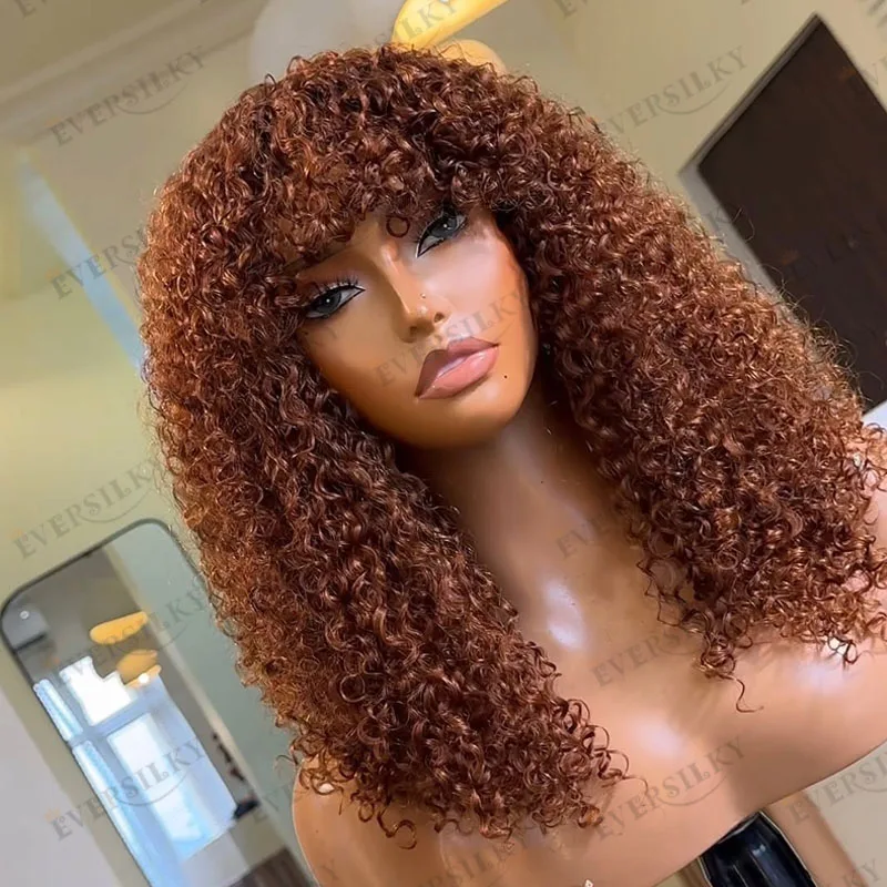 الزنجبيل أوبورن براون غريب مجعد 100% شعر الإنسان كامل الدانتيل الباروكات مع شعر الطفل شعري طبيعي مجعد هامش 5x5 HD الدانتيل الباروكات #2