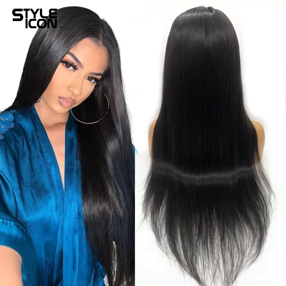 

Straight Human Hair Wigs Medium Brown Lace Wig T Part Natural Wave Lace Front Human Hair Wigs