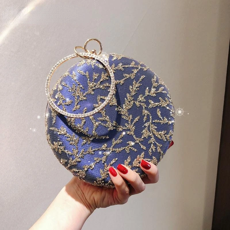 luxury Clutch Bag 2023 Circular Ring Mini Handbag Wristlet Party Round Crystal Embroidery Clutches Evening Rhinestone Purse Bag