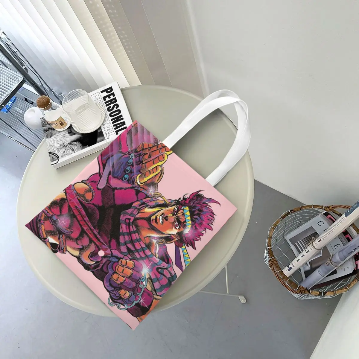 Jojo Bizarre Adventure Joseph Joestar Shopping Bags Canvas The Tote Bag Foldable for Ladies Shoulder Tote Travel Handbag