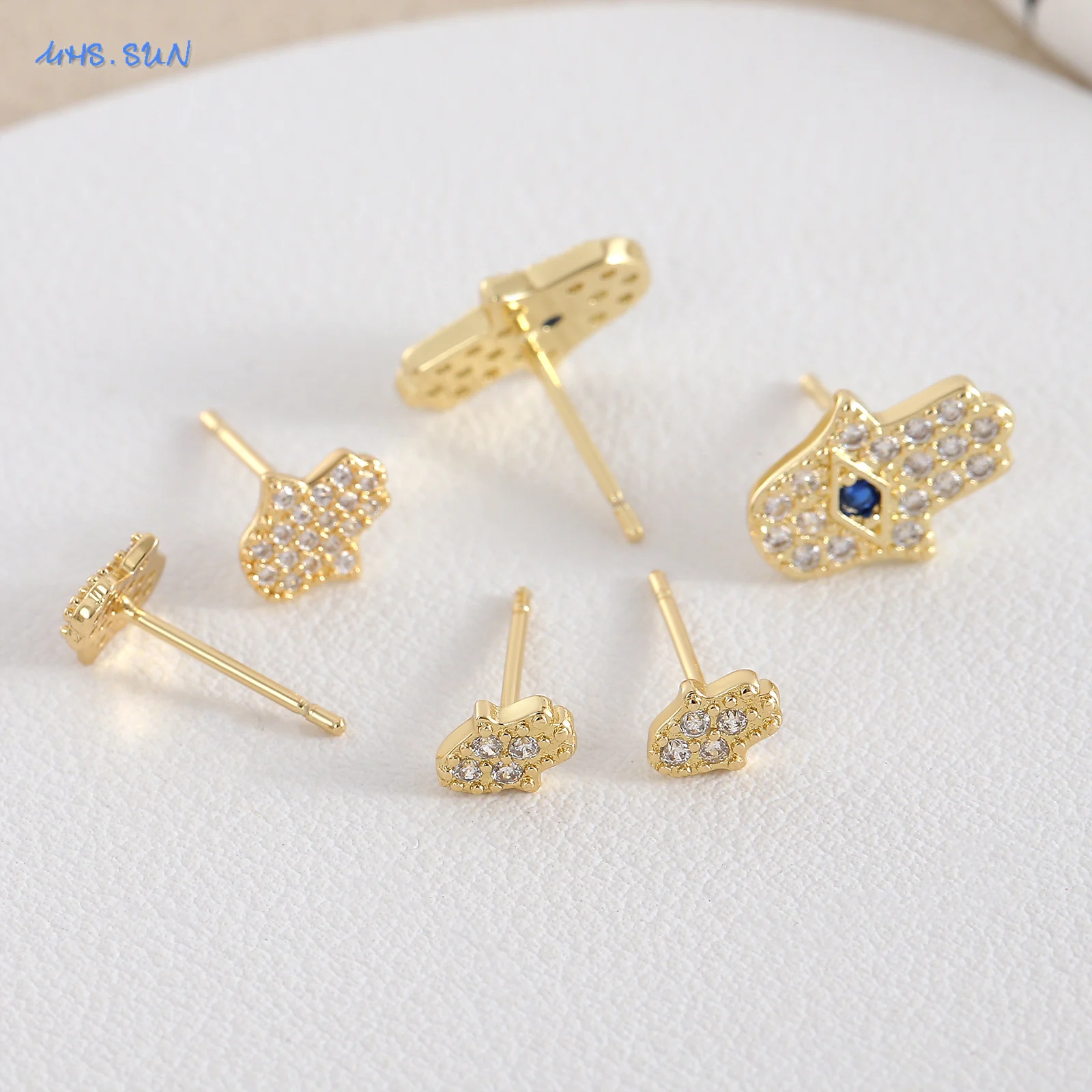 SUNSLL Simplicity Gold Color Fatima Hand Stud Earrings For Women Girls Fashion Cubic Zircon Devil Eye Palm Ear Jewelry 3 Size