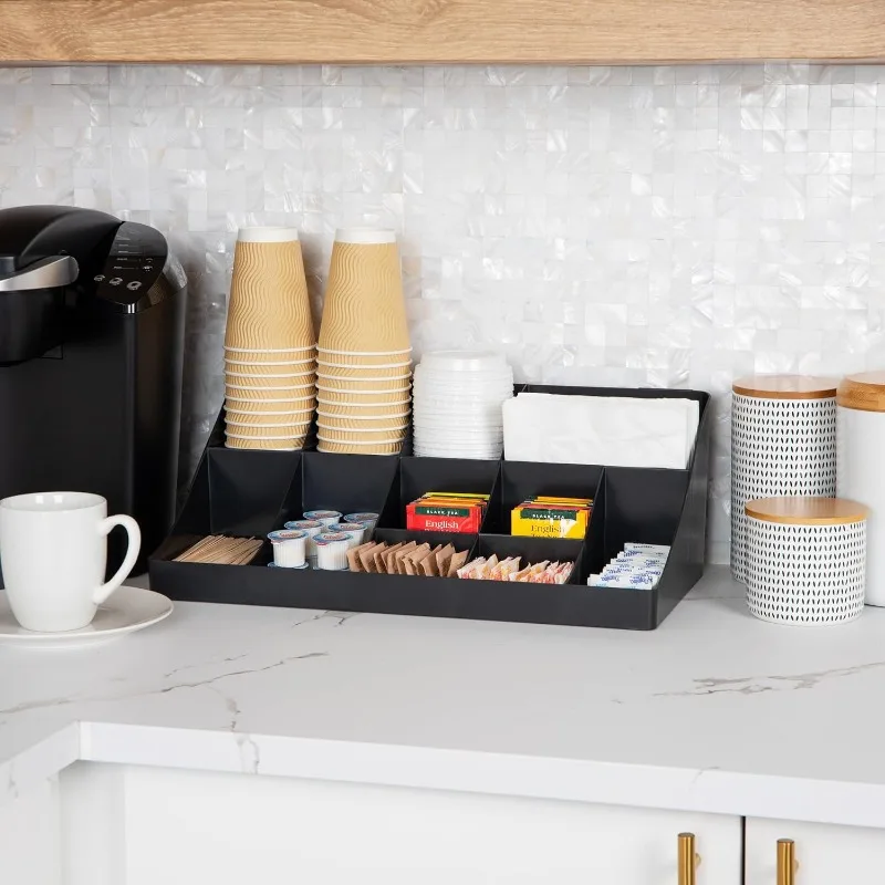 Cup and Condiment Station, Countertop Organizer Coffee Bar, Kitchen, Stirrers, 17.875