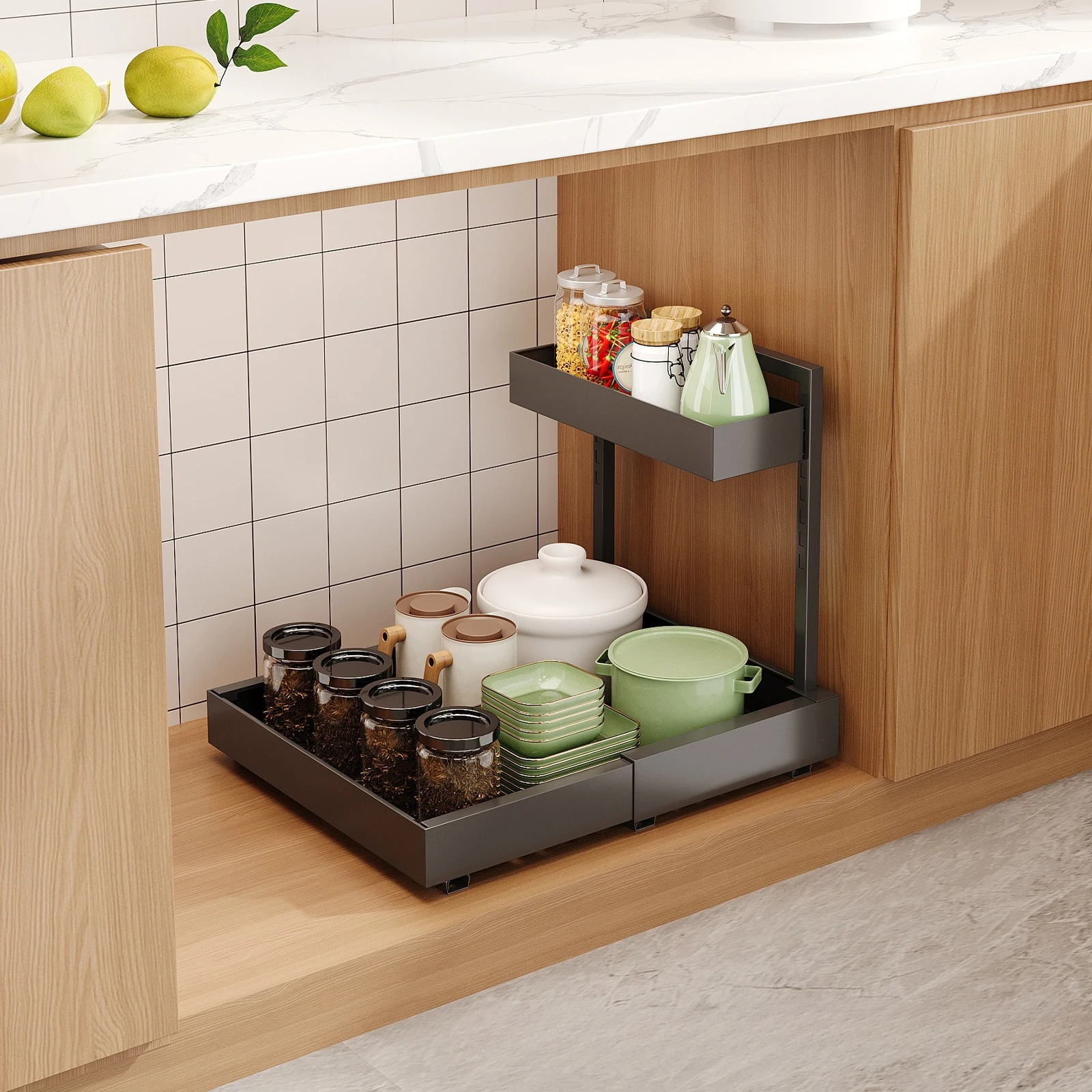 New 2 Tier Under Sink Organizer, Pull Out Sliding Rack, Multi-Function Shelf for Kitchen Bathroom,Space Saving Cabinet Organizer