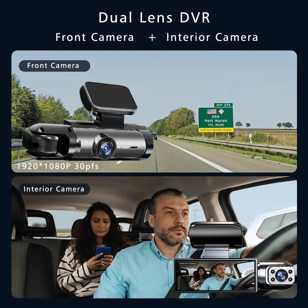 Telecamera da cruscotto DVR per auto a doppio obiettivo FHD 1920 * 1080P Dash Cam Cabina Dashcam Videoregistratore per veicoli Mini Dvr interni Scatola nera