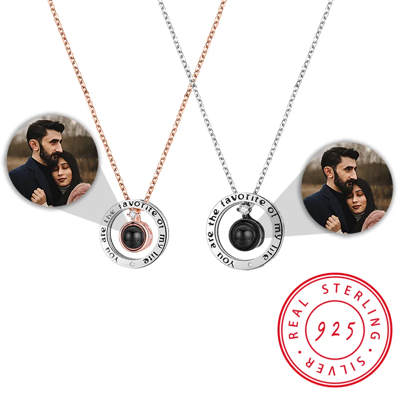 

Round 925 Silver Couple Projection Necklace White Crystal A Pair Of Choker Valentine's Day Gift for Boyfriend Girlfriend Jewelry