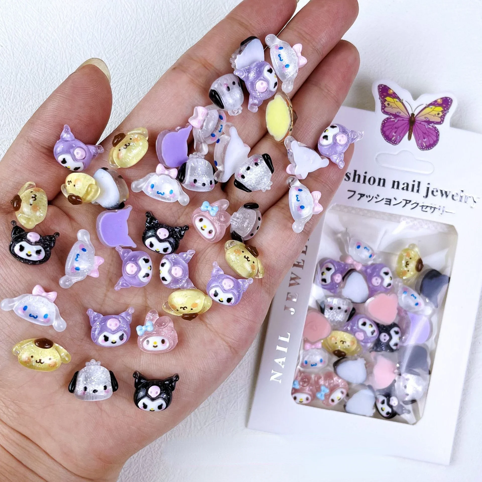 20PCS Resin Cartoon Image Bright Face Kuromis Melodys DIY Accessories Keychain Handmade ToyHairpin Nail Making Material Cartoon