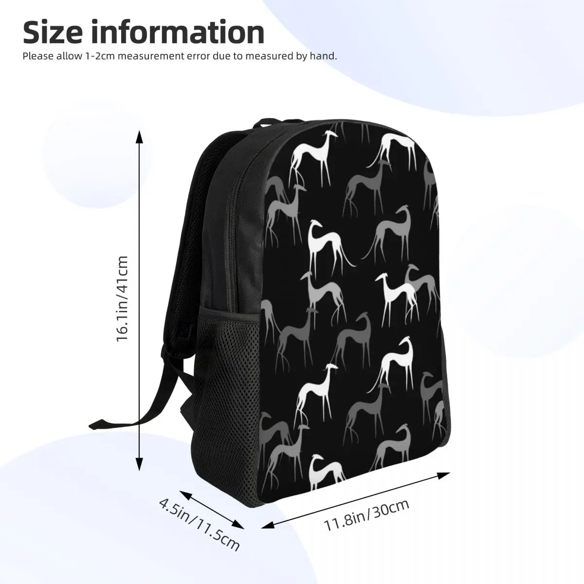 Mochila Escolar Impermeável para Mulheres e Homens, Mochila Bonito Sighthounds, Escola Universitária Greyhound, Whippet Dog Bag, Printing Bookbag