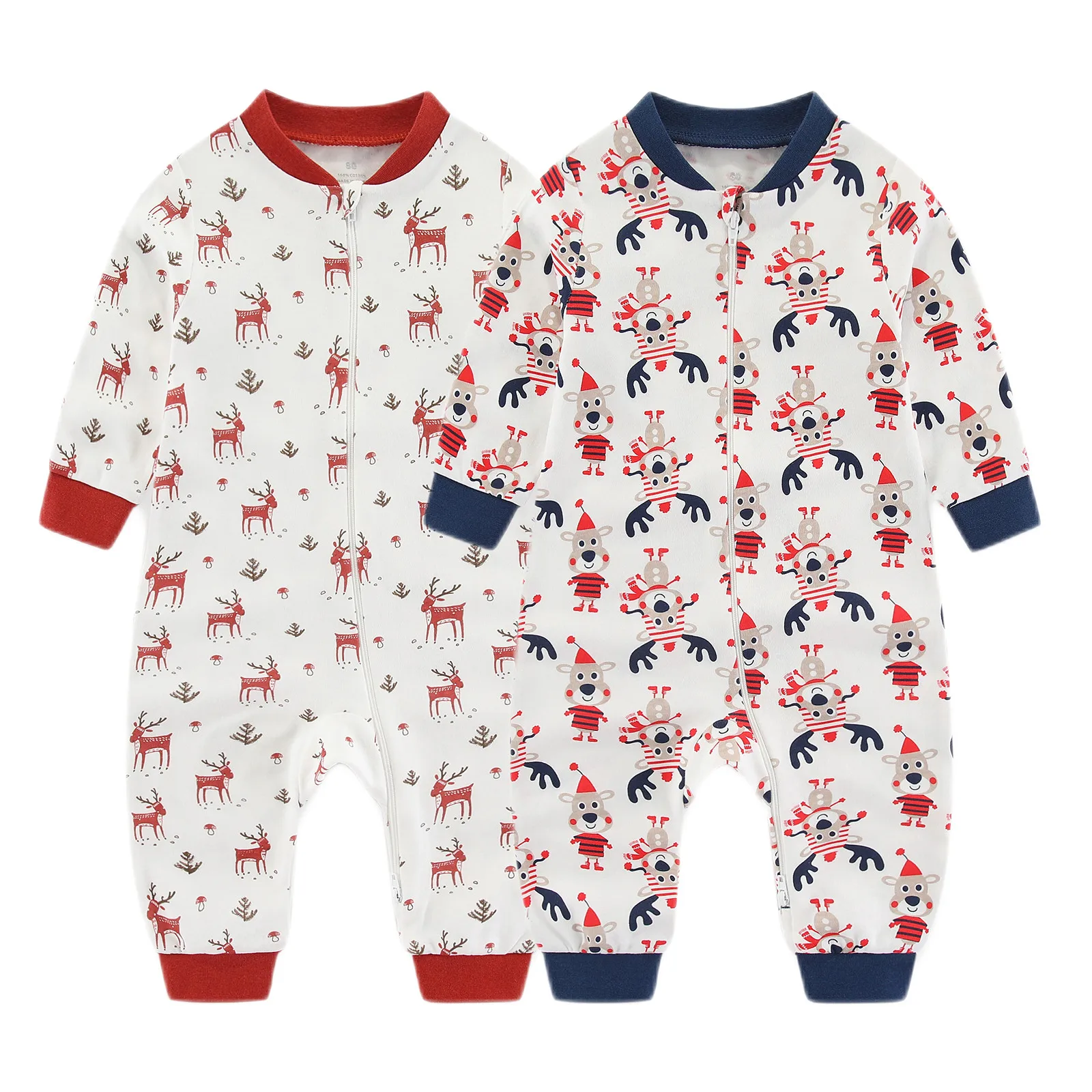 2-Piece Cartoon Unisex Baby Jumpsuits 6-24M Baby Boy Girl Rompers Long Sleeves Infant Zipper Sleeping Clothes