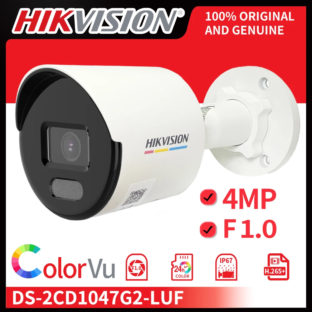 Hikvision 4MP ColorVu Camera Outdoor IP67 Full Color Security CCTV Human Vehicle Detection Built-in Mic SD Card DS-2CD1047G2-LUF