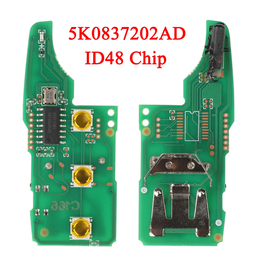 jingyuqin 5K 0837202 Placa de circuito de llave remota AD, Chip id48 Fob para VW/VOLKSWAGEN Caddy Eos Golf Jetta Beetle Polo Up Tiguan Touran