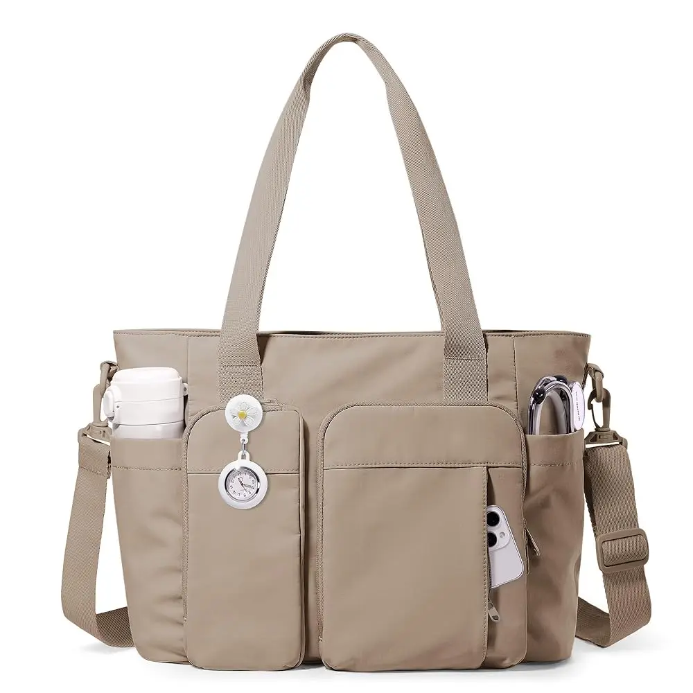 

Nurse Tote Bag with Crossbody Strap, 9-Pocket Clinical Bag for Nursing Students
