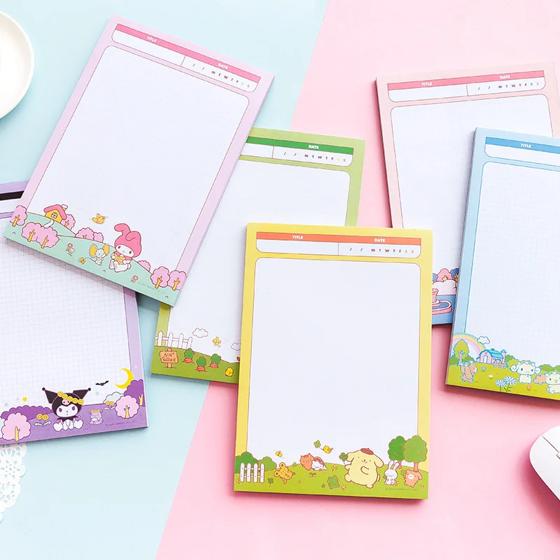 

6pcs/lot Sanrio Melody Kuromi Cinnamoroll Memo Pad Sticky Notes Stationery Label Notepad Planner Sticker Post School Supplies