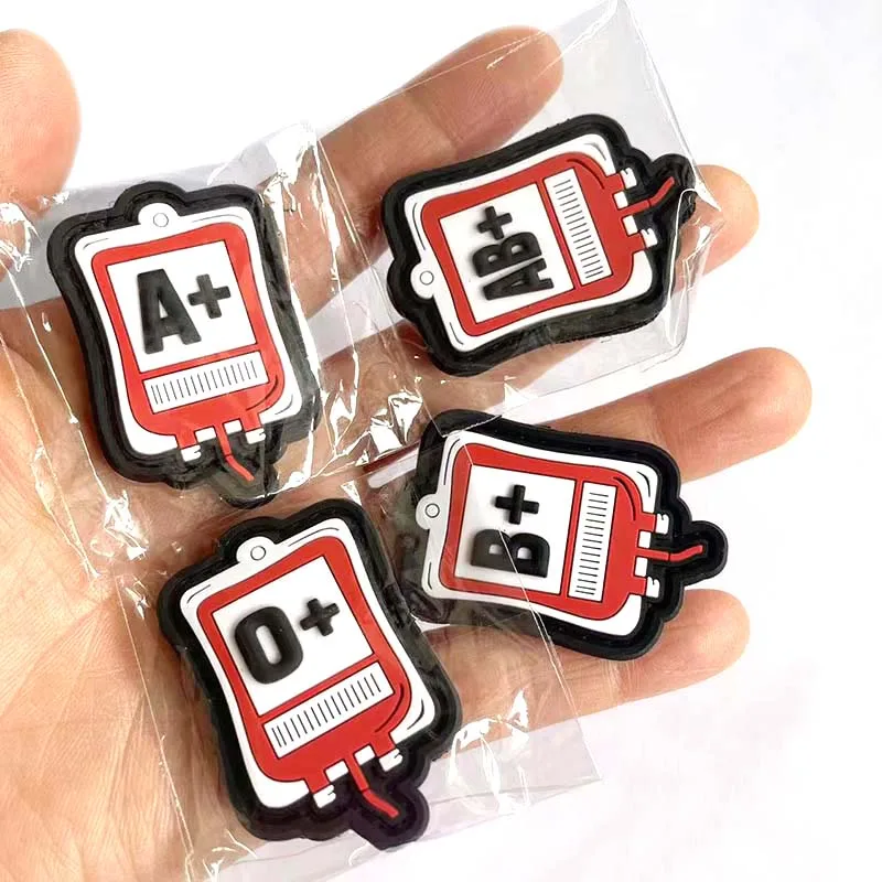 

Blood Bag PVC Rubber Blood Type Patch A+ B+ AB+ O+ POS Positive Tactical Badge With Hook Loop For Uniform Helmet Vest Backpack