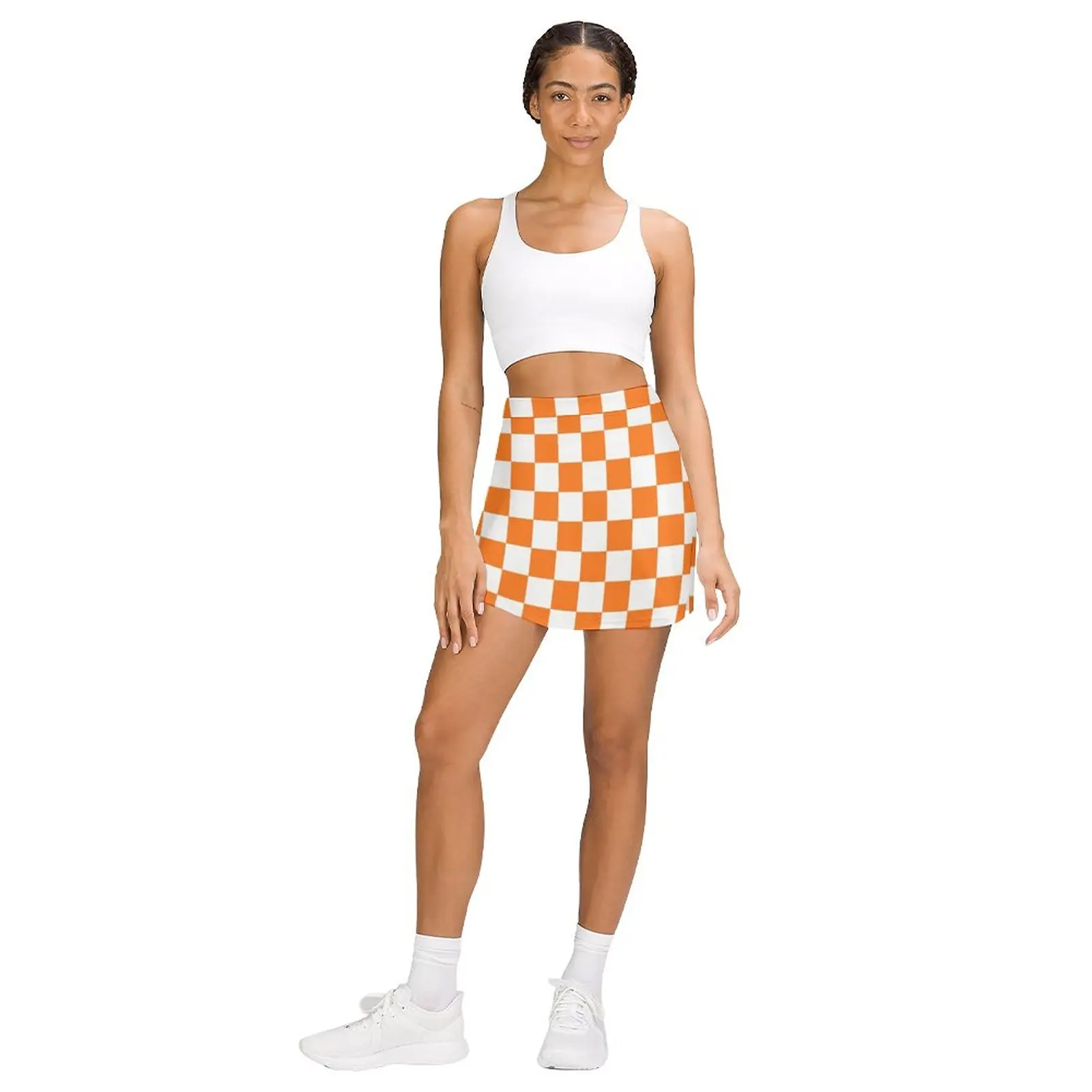 Checkered Orange and White Light proof trouser skirt dress women summer summer skirts