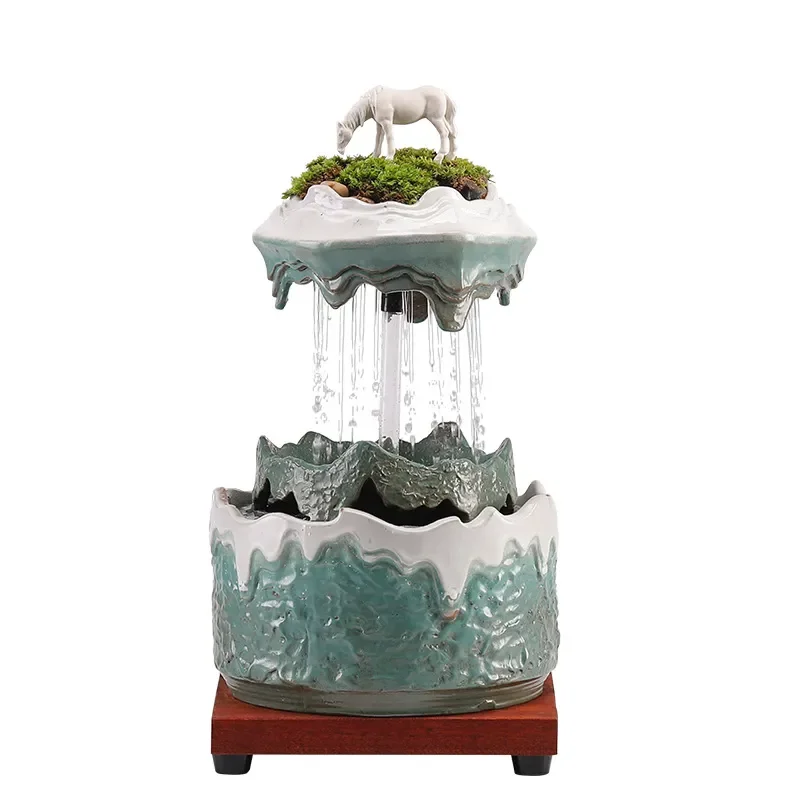 for Creative Chinese Circulation Ceramic Water Fountain Living Room Office Desktop Home Ornament