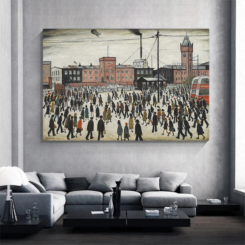 L S Lowry Going To Work Canvas Art Paintings Poster and Prints Wall Art Picture for Living Room Cuadros Home Decoration