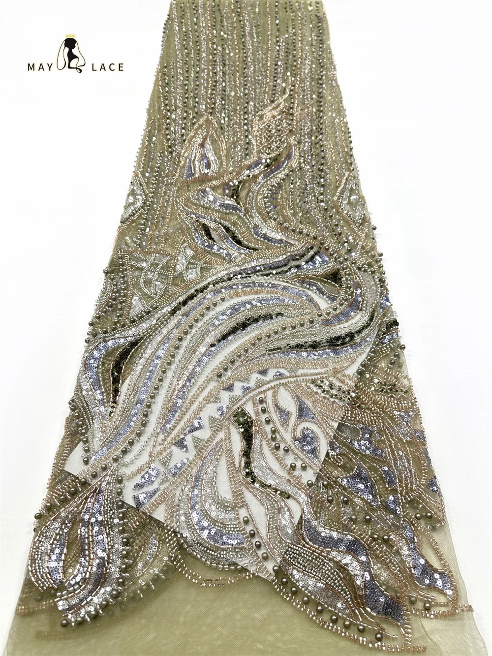 

Elegant French Embroidery Mesh Beaded Lace Fabrics African Nigerian Sequin for Wedding Dress Fashionable Bridal Gown Material