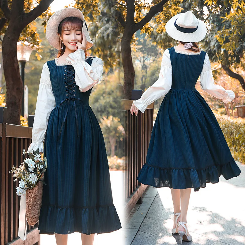 French Style Striped Lace-up Dress Artistic Retro Waist-Controlled Large Swing Dress Republic of China Temperament Long Dress