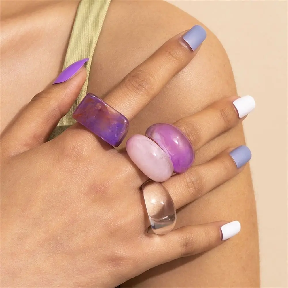 Jewelry Accessories Exaggerated Acrylic Ring Candy Color Fashion Geometric Ring Classic Resin Big Dome Plain Ring Women