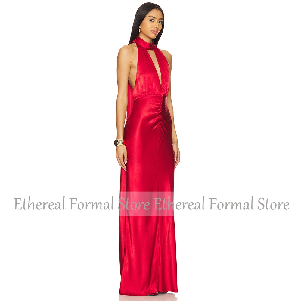 Mermaid Sexy Red Women's Evening Gown Halter Evening Dress For Wedding  Floor Length Simple Formal Dress2025