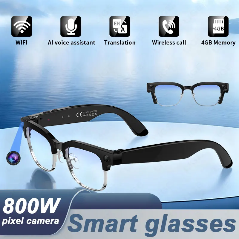 

LIGE New 800W Pixels Camera Smart Glasses WiFi Transfer 1080P Video Waterproof Bluetooth Calling AI Translation Smart Sunglasses