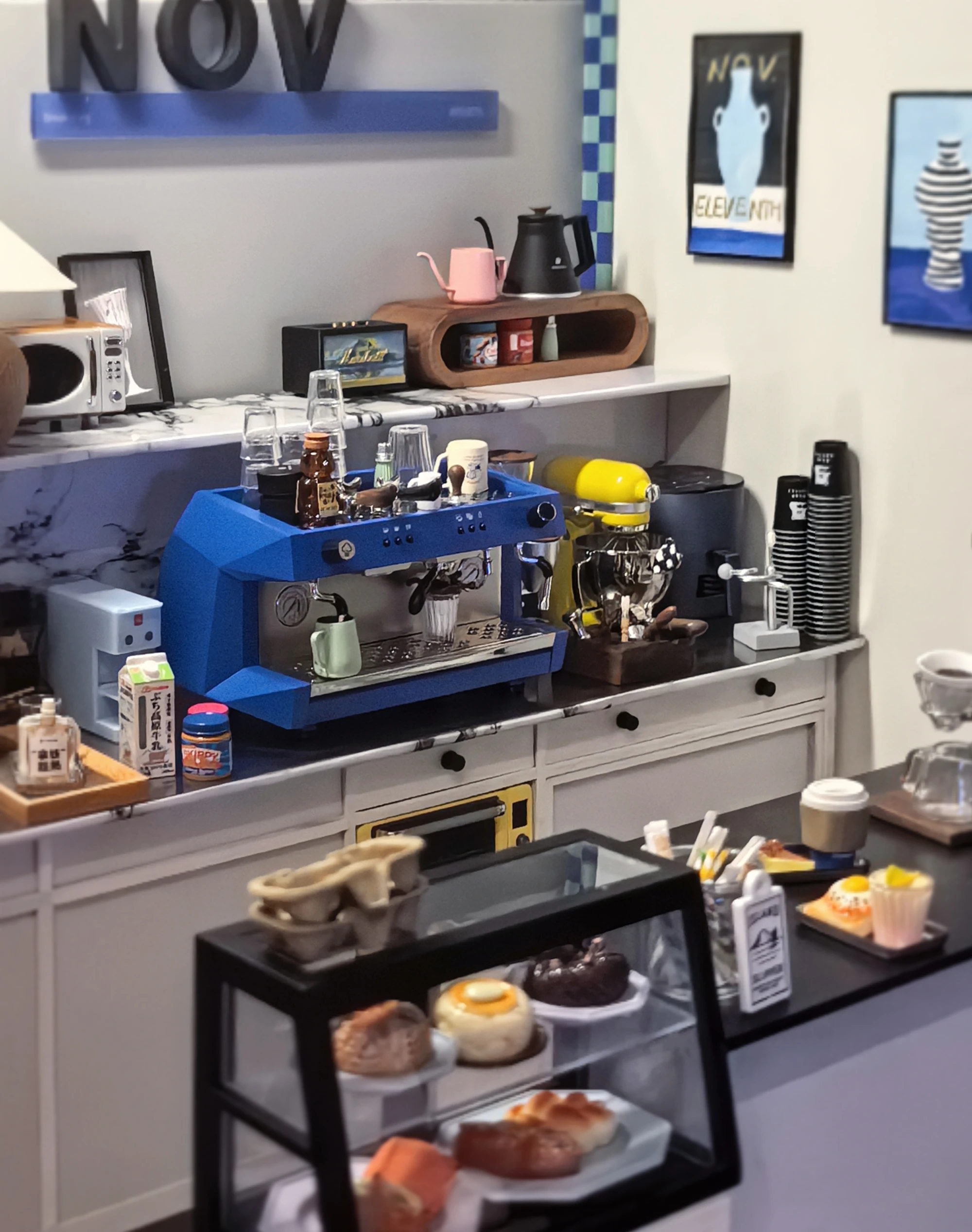 Akcesoria meblowe do domku dla lalek w skali 1/6, mini model, komercyjna ekspres do kawy