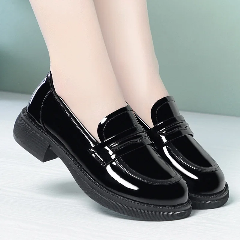 

3.5cm British Style Retro Breathable Comfortable Genuine Leather Shoes 2026 Spring Square Heels Loafers Platform Shoes Office