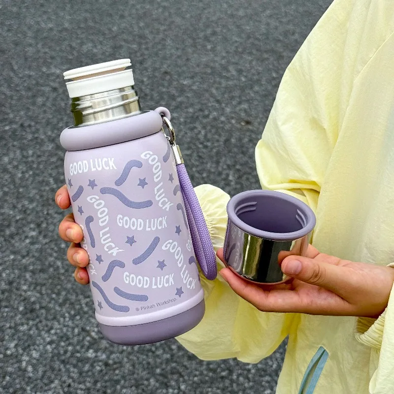 

650ML Large-Capacity Insulated Bottle, with Independent Tea Compartment 1pc Minimalist Letter-Printed Insulated Water Bottle