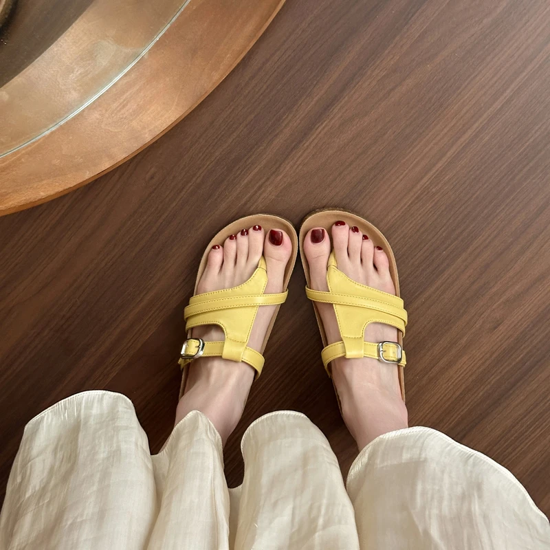 أحذية نسائية صيفية كلاسيكية صنادل نسائية مسطحة بسيطة وعصرية شباشب من الفلين غير رسمية ومريحة شباشب للشاطئ #5