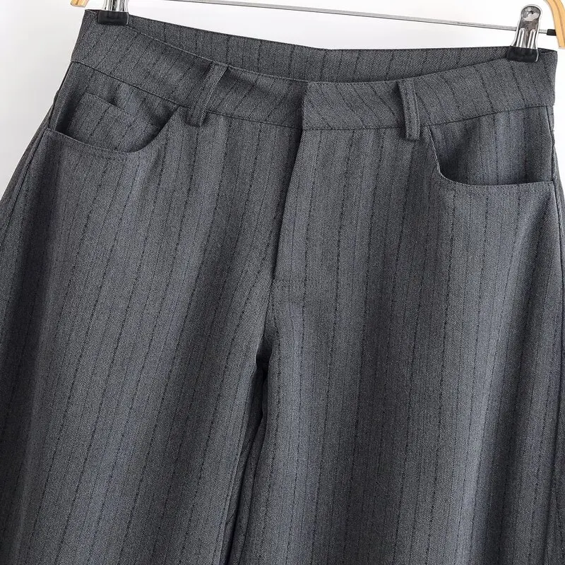 Taille haute jambe large rayé pantalons décontractés pour les femmes automne 2025 nouveau Sle polyvalent Faionable dames pantalon