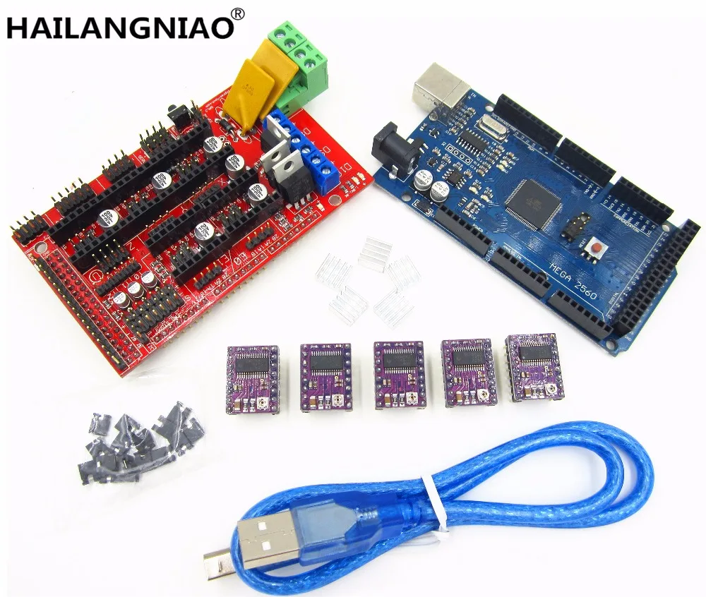 

3D Printer 1pc Mega 2560 R3 + 1pc RAMPS 1.4 control panel+ 5pcs DRV8825 Stepper Motor Drive Carrier Reprap for 3D printer kit