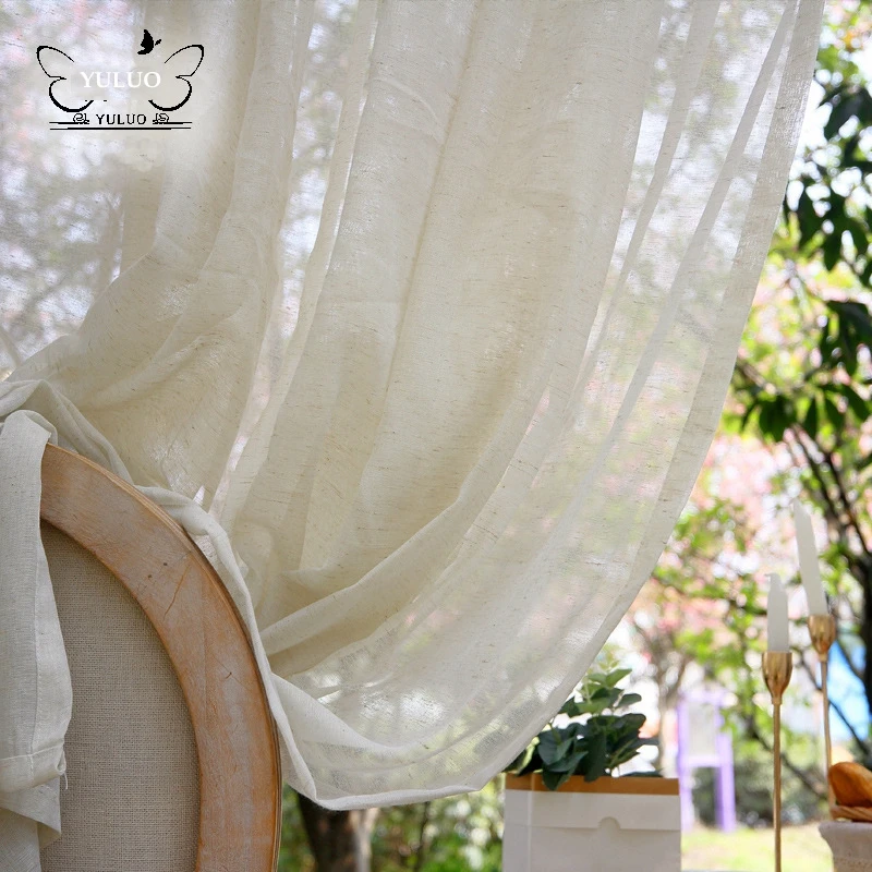 

Japanese Style Vintage Linen Gauze Curtain Translucent Tulle Flax Pure Color Living Room Bedroom Decoration Partition Curtain