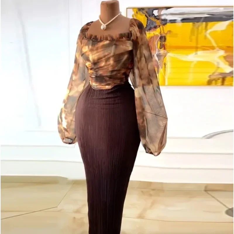 

Новая рубашка с квадратным воротником и рукавами-фонариками, юбка с высокой талией, комплект из двух предметов