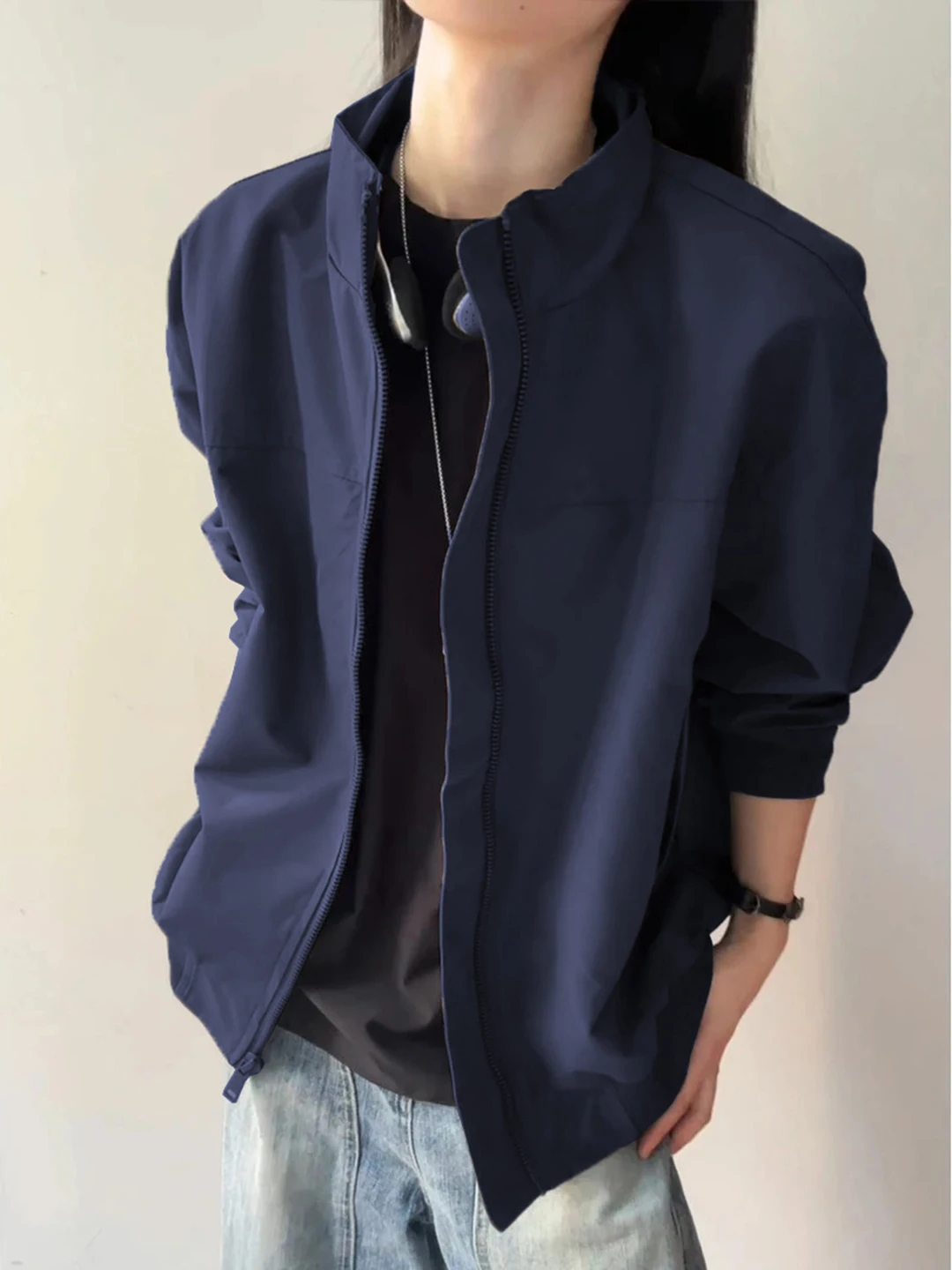 Short Men's Bomber Jacket Stand Collar Three-Proof Pilot Coat American Style Loose Fit Youth Outdoor Casual Zipper Closure