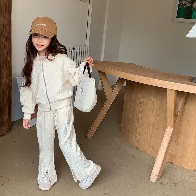 

Kawaii Y2K Girl Fashion Tops Wide Leg Pants Student Autumn Cartoon Casual Sweatsuit Long Pants 2-Piece Set Children's Clothing