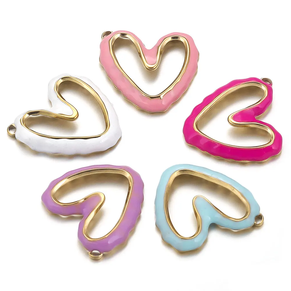 

4pcs Stainless Steel Heart Enamel Pendants for DIY Necklace Earring Parts Charms for Jewelry Making Material Bulk Wholesale
