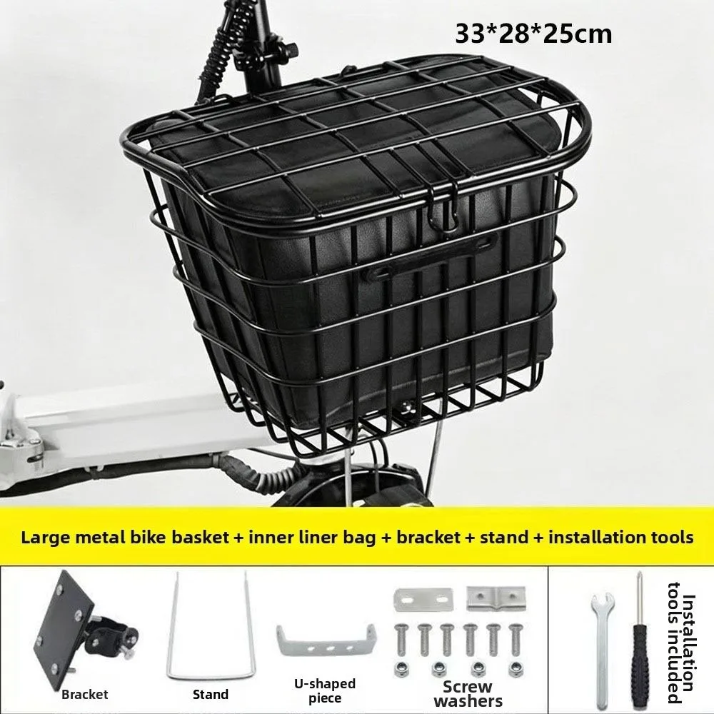 Panier de vélo pliable grande capacité avec support métallique, panier avant anti-poussière et étanche pour véhicule électrique