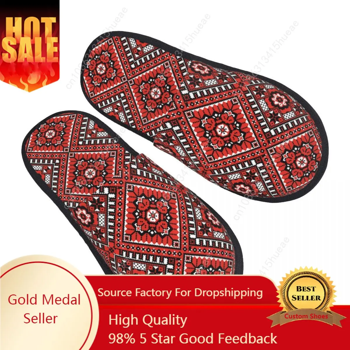 

Ukraine Ukrainian Embroidery Ornament Guest Slippers for Hotel Women Custom Print Boho House Slipper