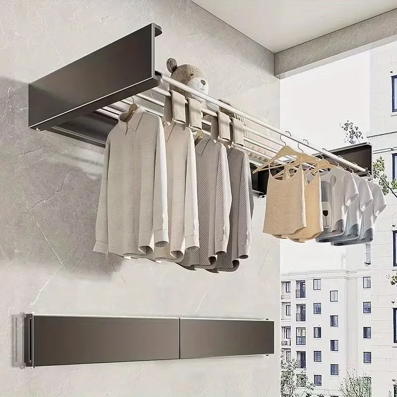 80cm wall mounted clothesline, white metal clothesline, 5 poles, laundry rack that saves towel and shoe drying space