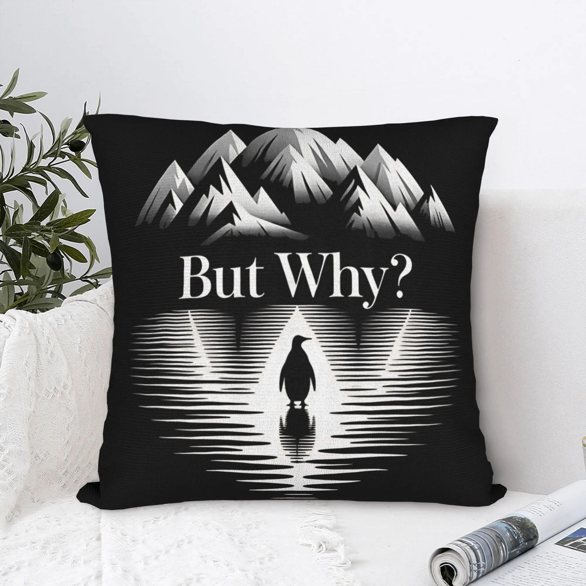Pillow Case But Why Penguin  Abstract Arctic Animal Silhouette Design Design  Pillow Cover For Sofa Home Decor Funny Pillowcases