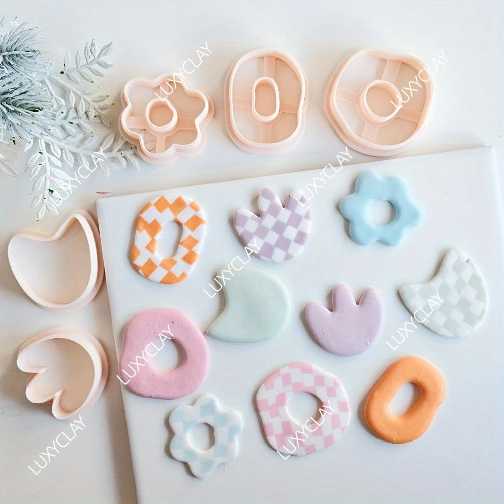 5pcs/Set Creative Irregular Donut Flower Shape Polymer Clay Cutters, Pottery Earrings DIY Molds, Jewelry & Earring Clay Molds