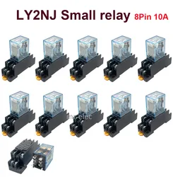 10set LY2 ly2nj Relay   With Socket Base 8pin 10ADC12V DC24V AC110V AC220V Small relay 10A 8 Pins Coil DPDT
