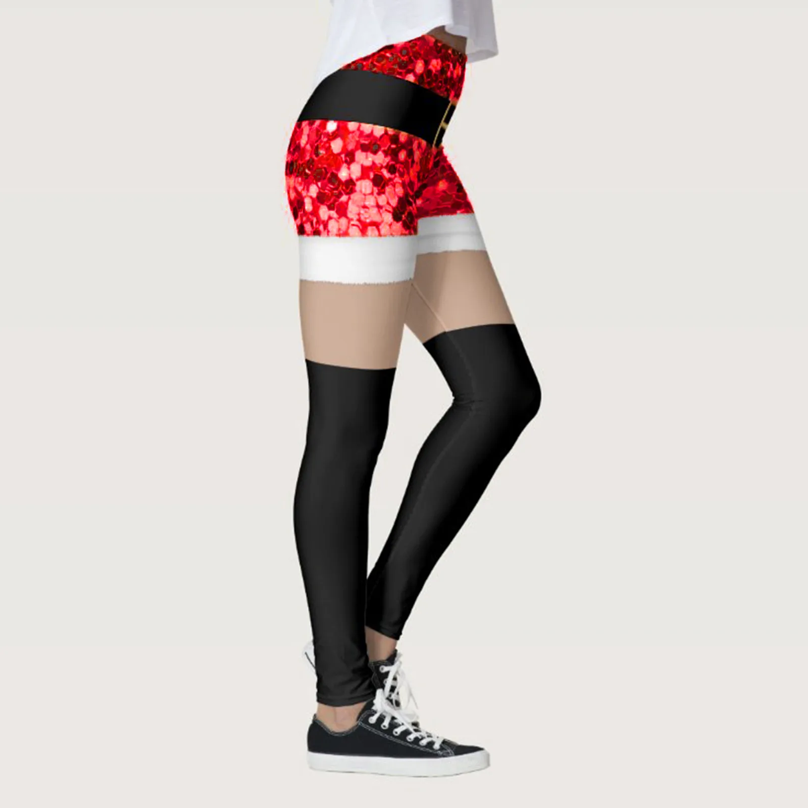 Women Leggings Christmas Printed Pants Custom Christmas Santa Pants Tights Fake Over-The-Knee Socks Leggings Sexy Leggings