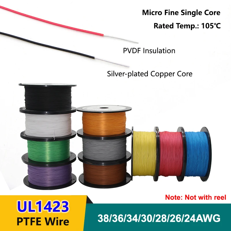 5/10/50M UL1423 PTFE Wire PVDF Single Core Silver Plated Copper Core 38/36/34/30/28/26/24AWG High Temperature Micro Fine Cable