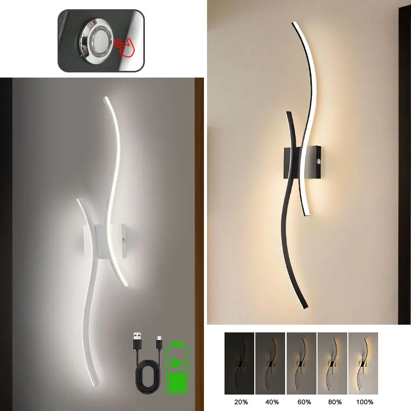 

USB Rechargeable Battery LED Wall Lights Wireless Wall Sconce with Remote Control 3CCT Touch Switch Dimmable LED Wall Lamps Home